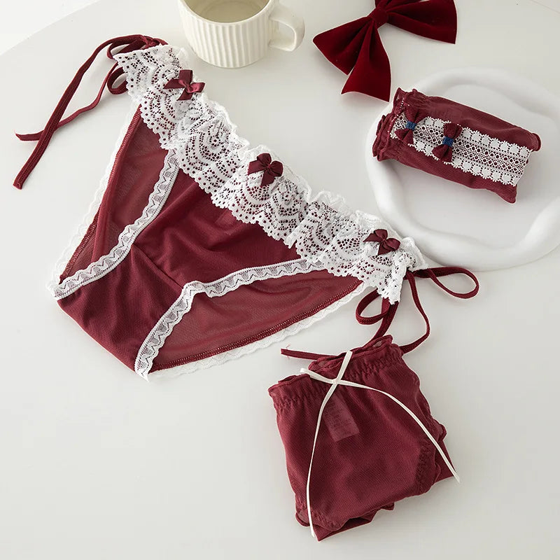 Lace Panties Women Underwear L-XL Low-Rise Briefs Sexy Underpants Lace Solid Color Panties Comfy Lingerie