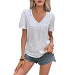 Shiny Sequins Tee Shirt Women T-shirt V-Neck Short Sleeve Loose Fit Summer Sexy Tops Holidays Parties Wear