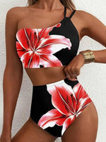 Sexy One Shoulder Swimwear Women 2026 Black White Patchwork Push Up Bra High Waist Swimsuit Beach Bathing Suit Holiday Bikini
