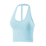 Women's Summer V-Neck Yoga Sports Vest Hanging Back Neck Design Outdoor Running Training Gathered Fit Top for Active Wear