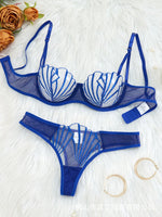 2pcs Women's Bra Set Sexy Lace Mesh Lingerie Set Ultra Thin Breathable Comfortable Lightweight Scallop Transparent Lingerie Set