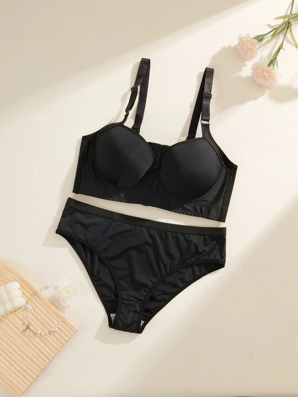 Solid Full Coverage Plus Size Women's Underwear Set Wide Panel Underwire Brassiere Large Bust Anti Sagging Lingerie