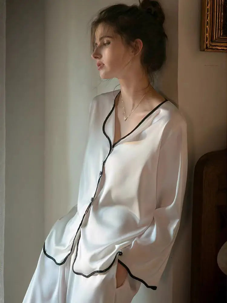 Spring and summer mulberry silk pajamas, simple and thin, can be worn as casual home clothes