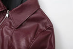 Foridol Wine Red Vintage Faux Leather PU Coat for Women Long Sleeve Turn Down Collar Zipper Autumn Winter Coat Jacket