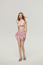 Peals Shell Push Up Bikini Set Women Pink White Underwire Bra Mesh Skirt 3 Piece Swimsuit 2025 Beach Bathing Suit Thong Swimwear