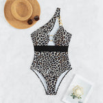 Sexy Push Up Leopard Swimwear One Shoulder Ring Linked High Waist One Piece Swimsuit Beach Wear Bathing Suit Bodysuit Monokini