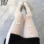 Lolita Bowknot Fishnet Stockings For Women Charming JK Fishnet Stockings White Pantyhose Sexy Hollow Out Pantyhose Elegant SC2U