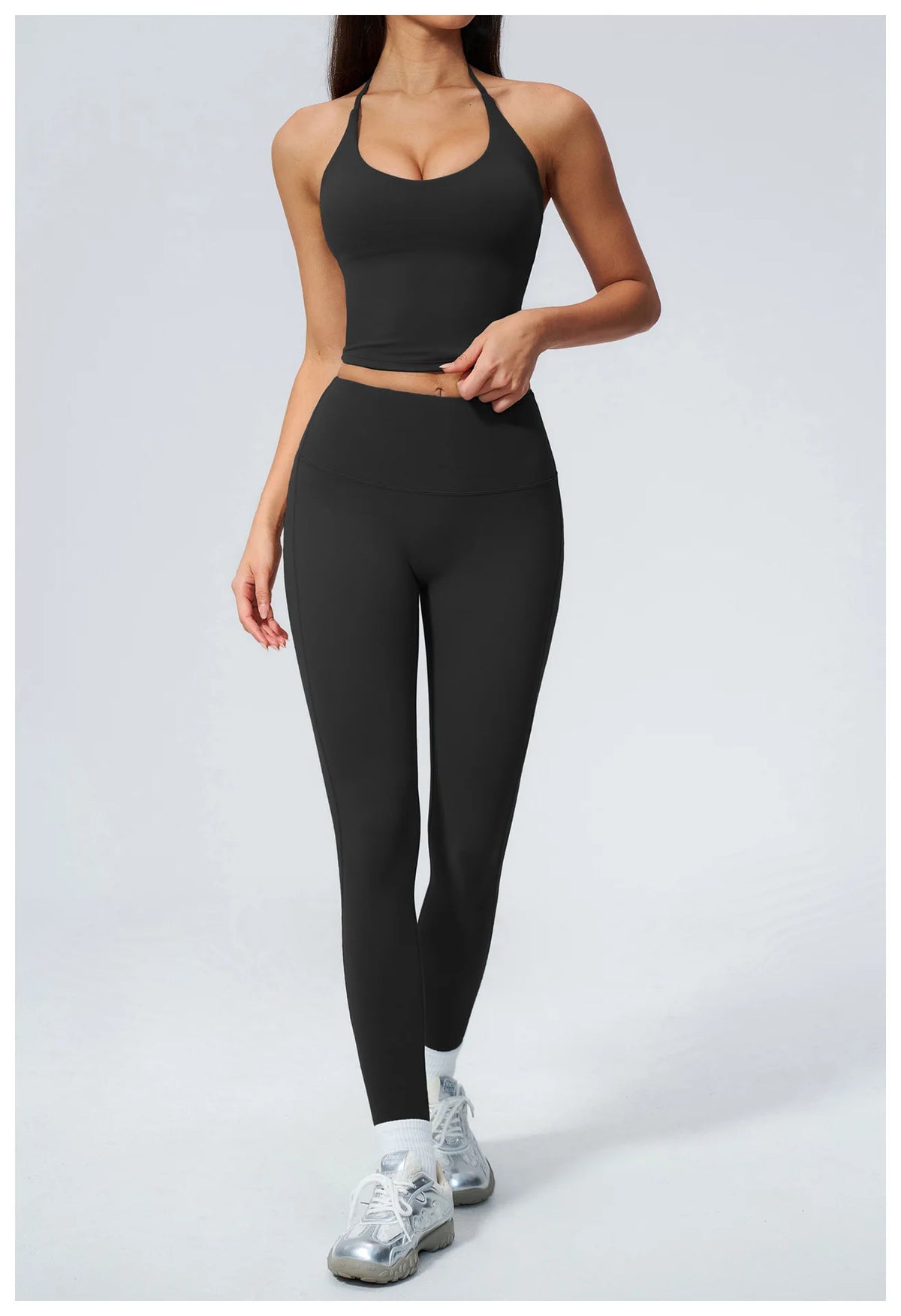 Women Tracksuit 2PCS Seamless Yoga Sets Hanging V Neck Slim Sports Tank Top Fitness Outfits Gym Running High Waist Leggings Suit