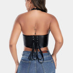 Pure Color Fishbone Shapewear Top Women's PU Leather Neck Buttoned Vest Market Style Underwear And Clothing