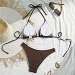 Brown String Halter Triangle Bikini Ribbed Solid Swimwears Sexy Swimsuit Women 2026 Padded Bikinis Sets Bathing Swimming Suit
