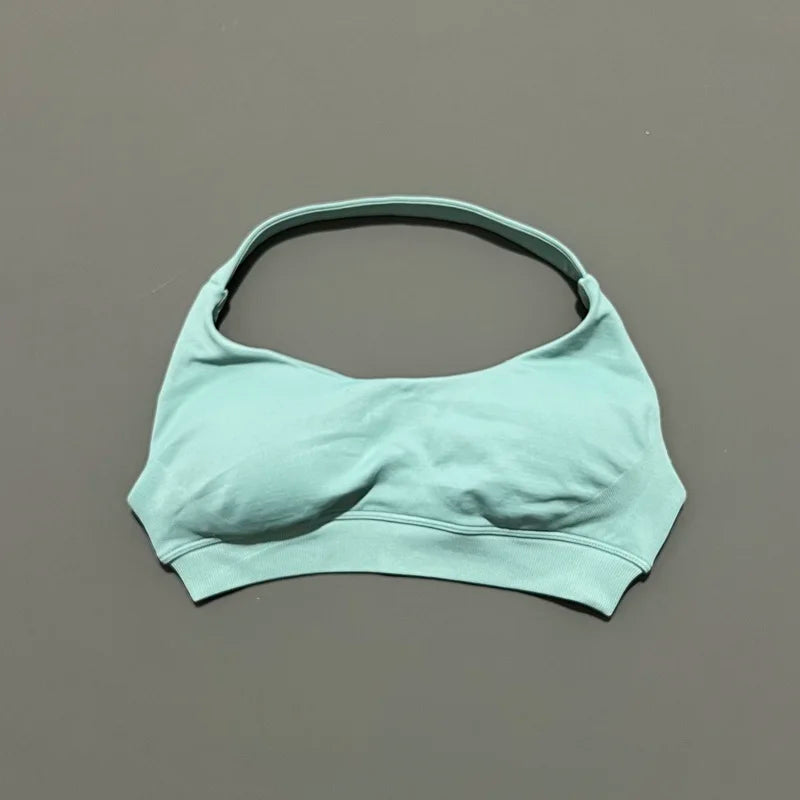 HISTELLO Impacts Sports Bra Women Seamless Yoga Halter Top High Support Push Up Open Back Gym Wear Workout Fitness Underwear