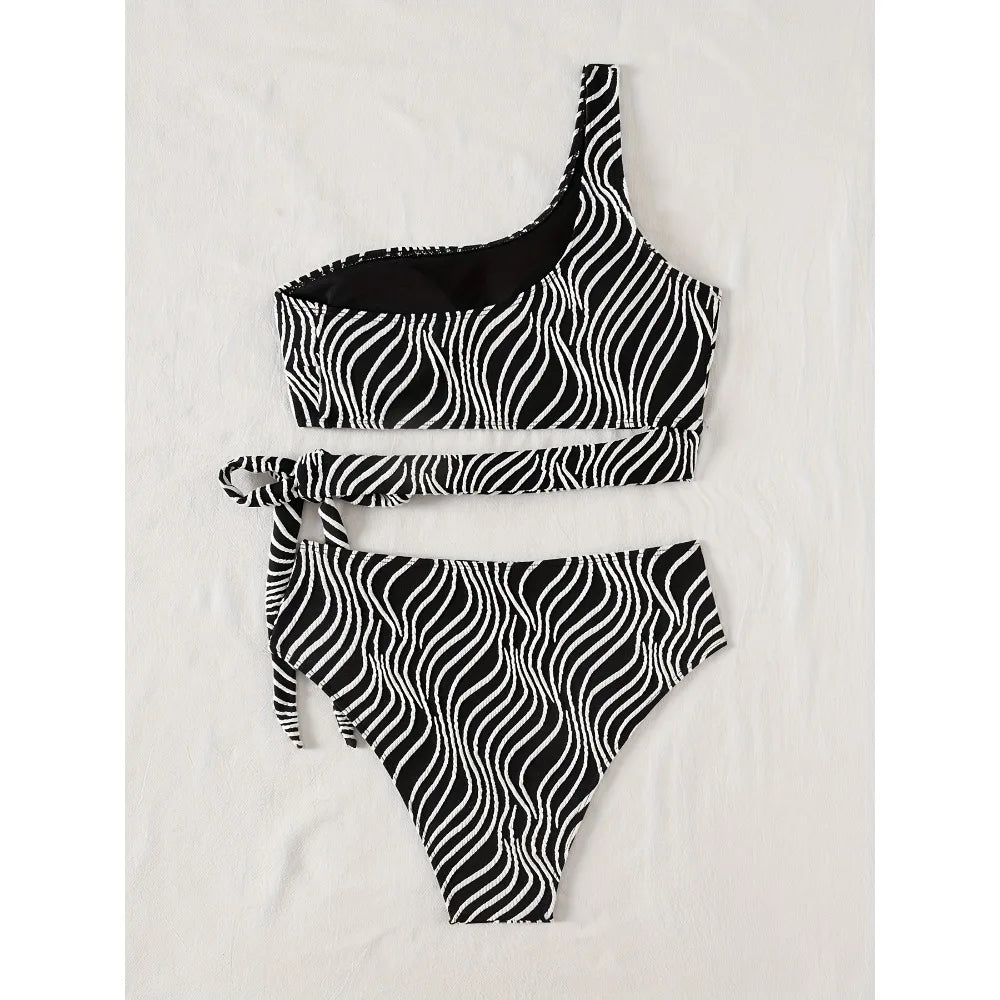 Sexy High Waisted Bikini 2025 Mujer Women's Swimsuit Separate Beach Wear One Shoulder Bathing Suit Padded Swimwear Black Biquini