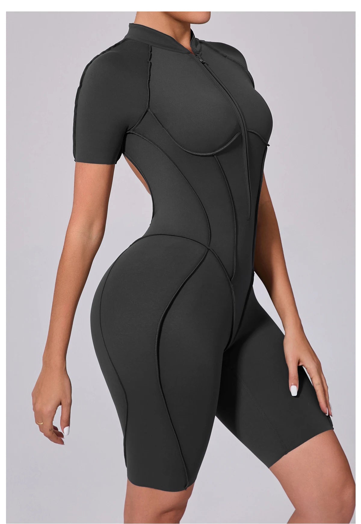 Summer Zipper Workout Jumpsuit Sports Overalls Women Running Fitness Short Sleeve Yoga Bodysuit