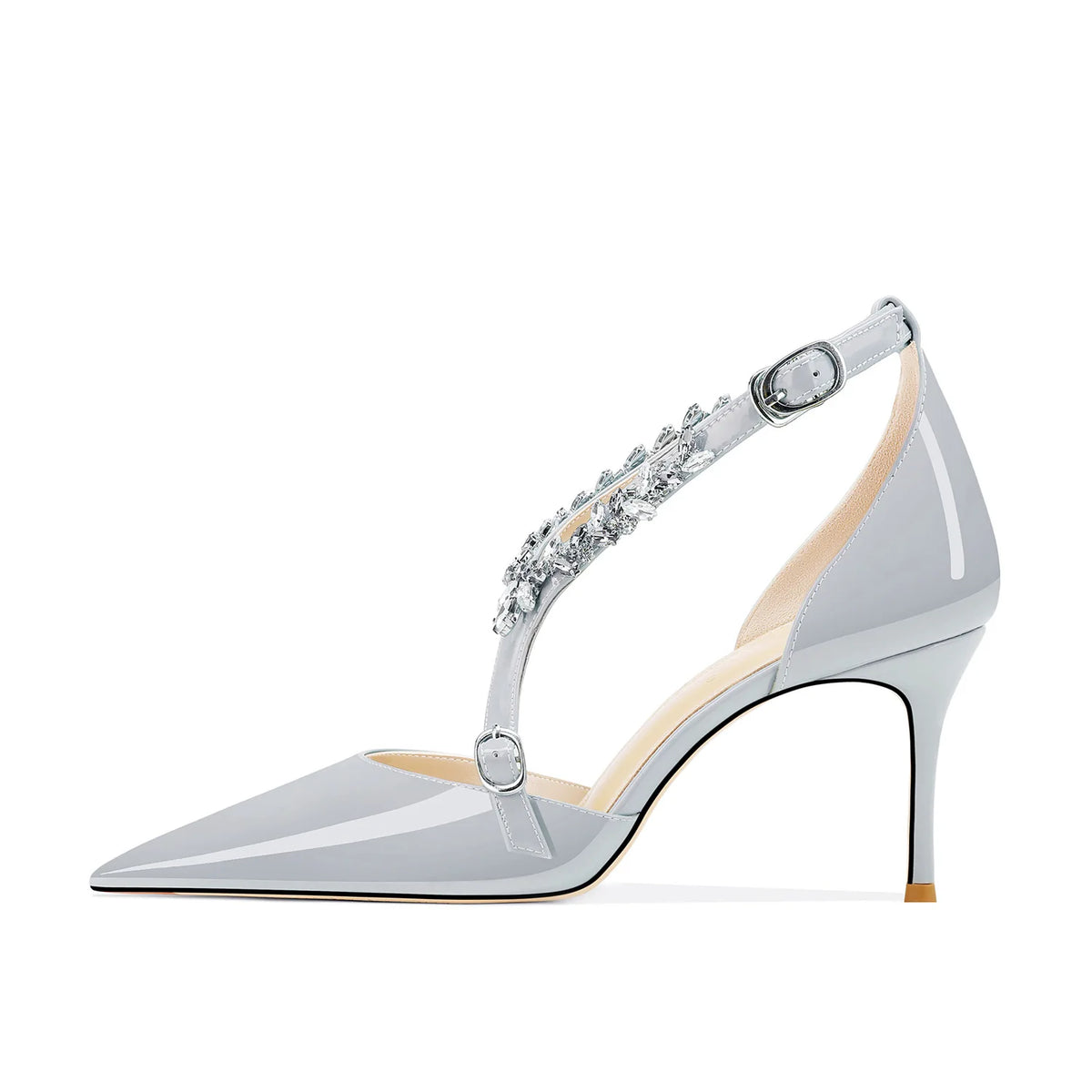 Rhinestone High Heels 2025 Summer Versatile Pointed Heel One-word Buckle Bag Head Sandals Women Black Strap High Heel Sandals 45