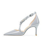 Rhinestone High Heels 2025 Summer Versatile Pointed Heel One-word Buckle Bag Head Sandals Women Black Strap High Heel Sandals 45