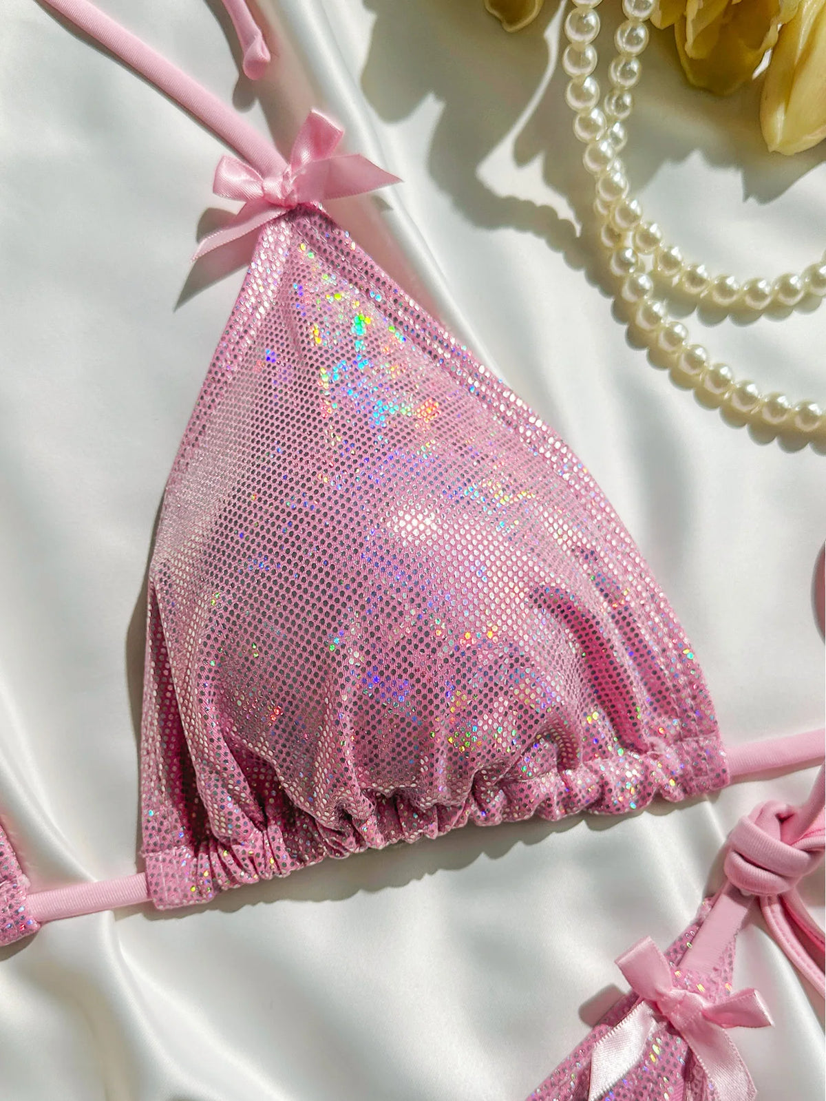 Shiny Brozing Neon Yellow Micro Bikini 2026 Women Sexy Bow Strap Push Up Bra Tie Side Thong Swimsuit Pool Bathing SuitSwimwear
