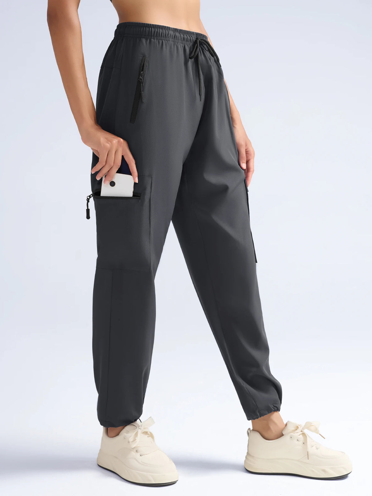 Hiking Pants For Women Cargo Quick Dry Water Resistant Elastic Waist Zip Pockets, Travel Work Lightweight Running