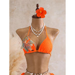 With Skirt 3D Flower Halter Bikini Women Swimwear Female Swimsuit Three-Pieces Bikini Set Padded Bather Bathing Suit SwimV8346