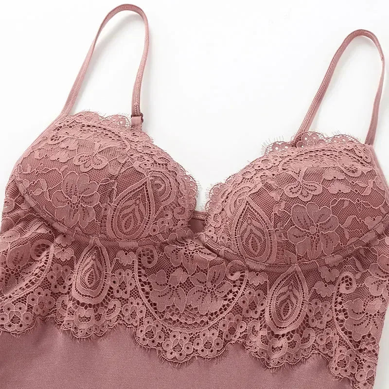 Women's Spring/Summer French style Silk Breathable nightress with Bra sexy Nightgown for Ladies bottoming dress