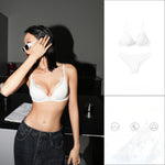 Sexy Lace Women Underwear Set Shiny French Push Up Bra Set 3/4 Cup Plus Size Underwire Brassiere Deep V Lingerie and Panties