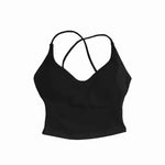 Strappy Gym Top Women Clothes High Support Fitness Tank Top Back Cross Workout Shirts Yoga Tops Running Padded Sports Bra Vest