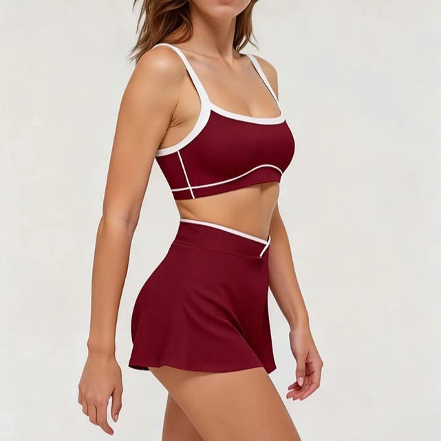 2 Pieces Women's Nude Yoga Set Bra Skirt Tracksuit Running Fitness Sports Set Slim Fit High Waist Beautiful Back Suit