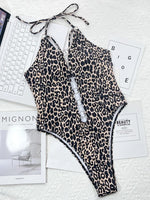 Leopard Halter Metal Rings Women Swimwear One Piece Swimsuit Female High Cut Out Monokini Bather Bathing Suit Swim Beach Wear
