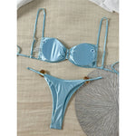 Sexy Metal Ring Bikini Women Swimwear Female Swimsuit Two-Pieces Bikini Set High Cut Leg Padded Bather Bathing Suit Swim V8311