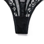 Sexy hollow half-cup bra set, lace push-up, push-up nipples, see-through thong and collar, four-piece set