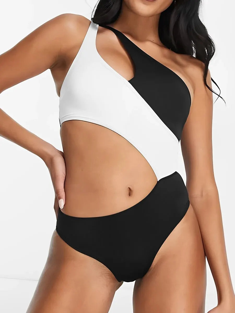 2026 One Shoulder Cut Out Swimsuit One Piece Solid Swimwear Women Bathers Bathing Swimming Swim Suit Female Beach Wear