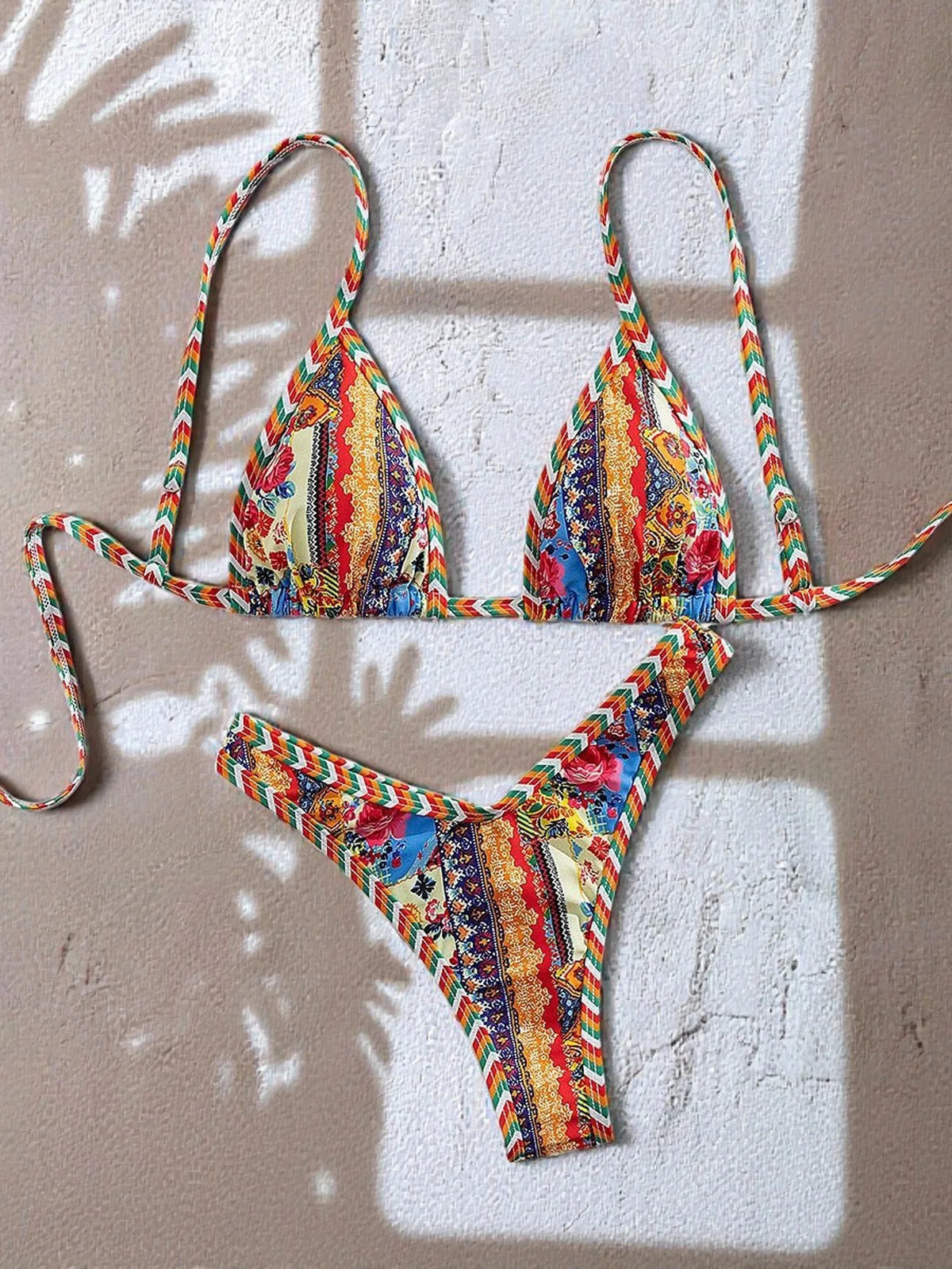 New Bikini Woman Sets Triangle Top Tie Side Bottom Bikinis Crochet Set Swimwear Multicolor Two Piece Swimsuit Women's Beach Wear