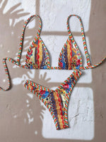 New Bikini Woman Sets Triangle Top Tie Side Bottom Bikinis Crochet Set Swimwear Multicolor Two Piece Swimsuit Women's Beach Wear