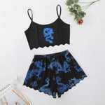 Summer Pajamas Set for Women Nightwear Sexy Dragon Printed Vest Halter Top Shorts Suit Homewear Sleepwear Loungewear