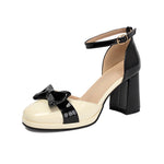 Plus Size 32-48 Mary Jane Heels Shoes Women Bow Decor Ankle Strap Platform Chunky Block Heel Sweet Lolita Pumps