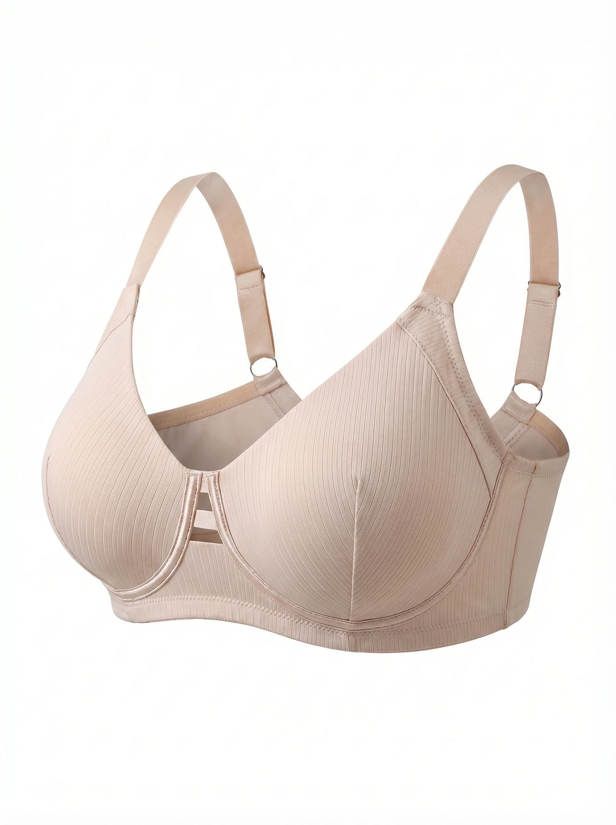 Plus Size Wireless Bra Women Nude Ribbed Bralette Removable Pads Full Coverage High Support Comfortable Everyday Lingerie MR3606