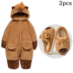 Adult Capybara Robes Onesies Pajamas Cartoon Pyjama Animal Kigurumi Slipper Halloween Cosplay Costumes Warm Sleepwear Jumpsuit