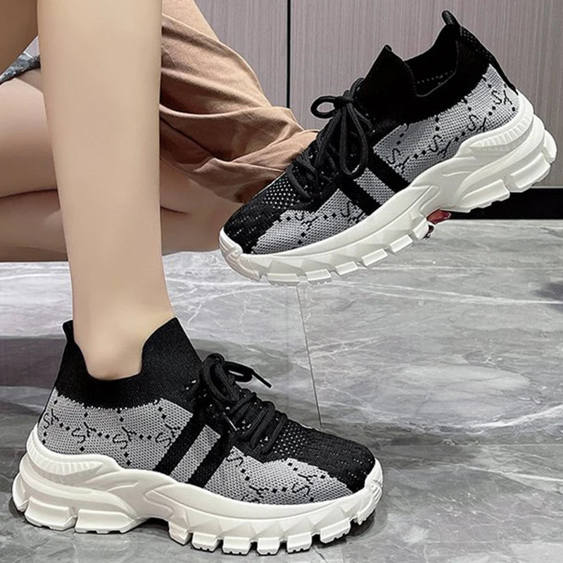 Fashion Striped Letter Print Sneakers for Woman Breathable Mesh Running Sports Shoes Women Comfortable Lightweight Shoes Ladies
