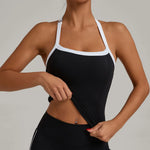 Women's Seamless Yoga Tank Top - Adjustable HALTER Neck & Quick-Dry Fitness Shirt Color Block Running Sports Gym Workout Top