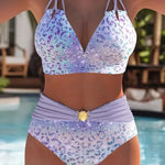Vintage Purple Leopard Print Gradient Two Piece Swimsuit Tankini Set Women V Neck Push Up Bra Belt High Waist Swimwear 2026 3XL
