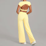 Women's Seamless Yoga Sets Sports Fitness Short-sleeved Loose Hip-lifting Pants Tracksuits Workout Gym Training Slim Fit Sets