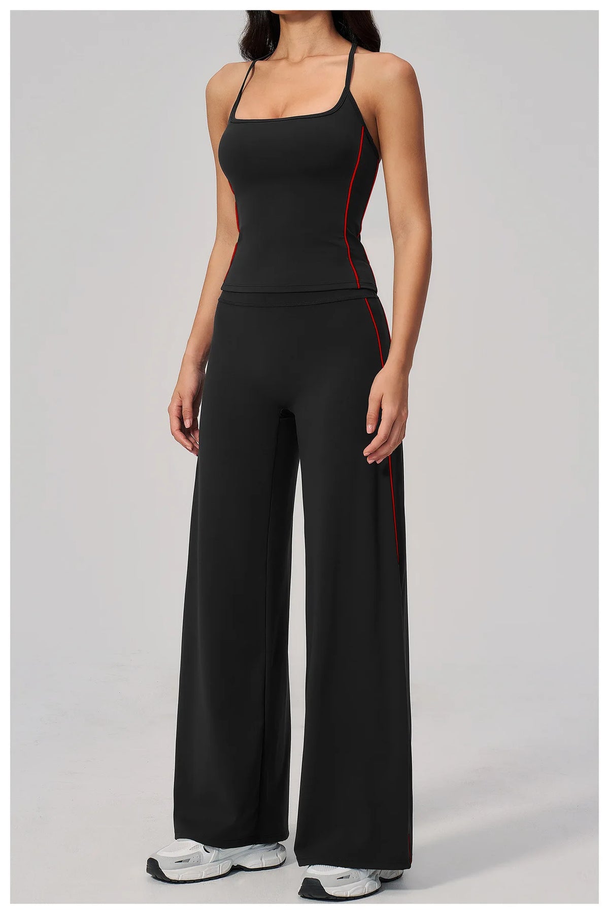 Color Contrast Yoga Sets Women Hanging Neck Slim Sports Tank Top Running Fitness Suit Outdoor Flare Leggings Workout Clothes