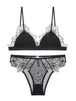 MOYISU French Style Sexy Embroidered Lace Bra Set - No Underwire Triangle Cup Small Breasts Underwear for Big Breasts Women