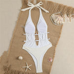 Sexy Halter Backless White Swimsuit Woman One Piece Bead String Swimwears 2026 Hollow Out Monokini High Cut Swimming Suit Bather