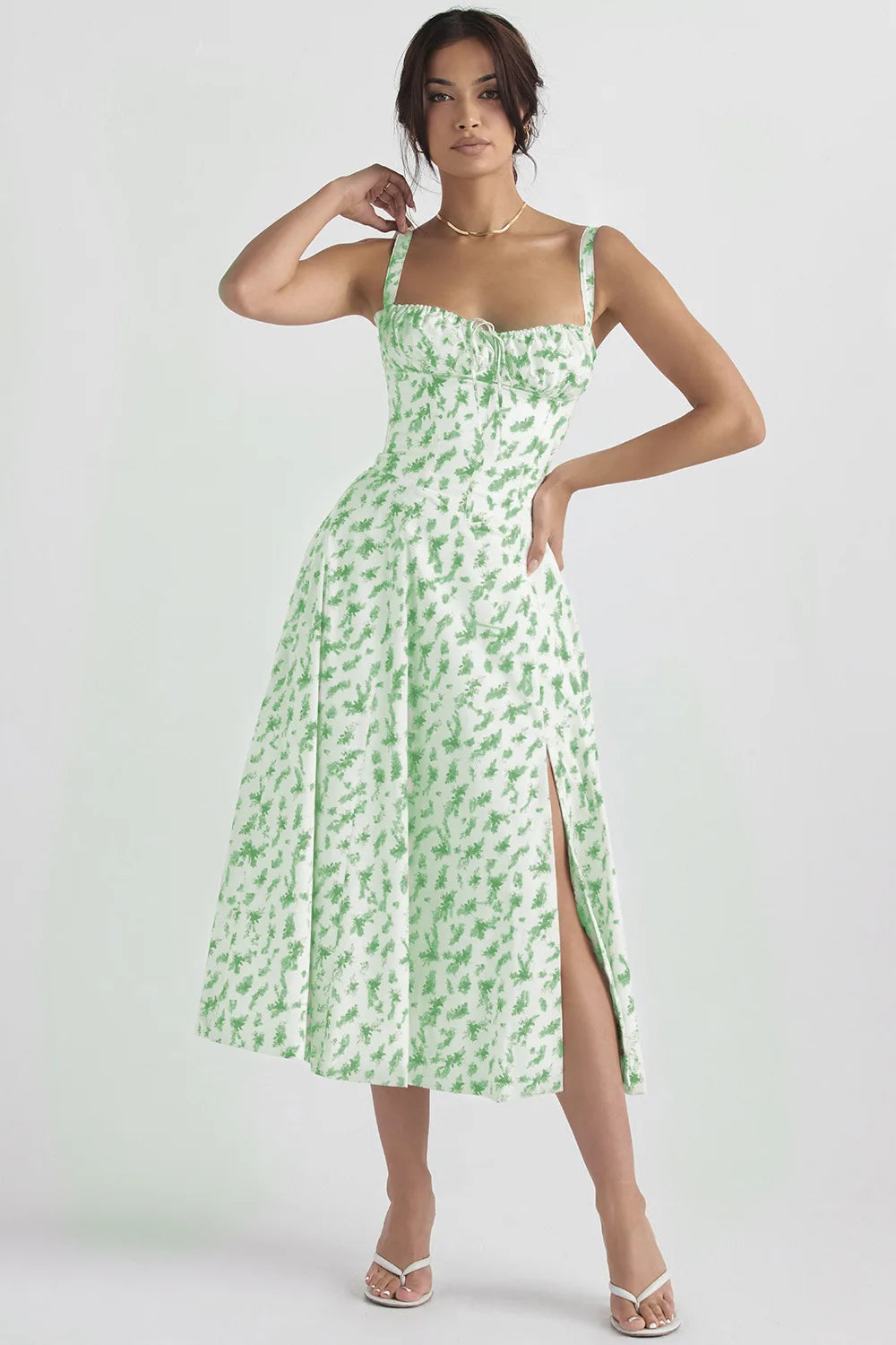 Sexy Low Cut Spaghetti Strap Maxi Dresses For Women Color Flower Printed Chest Wrap Bowknot Leace-up Long Dress Elegant Vestidos