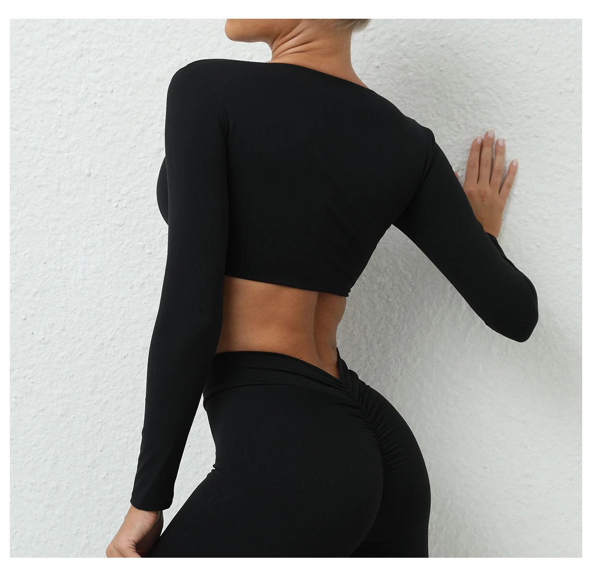 Long Sleeve Gym Crop Tops for Women Twist Deep V Workout Quick Dry Padded Sports Fitness Yoga T-Shirt