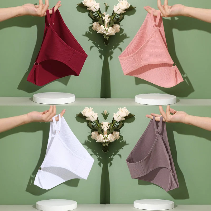 4PCS/Set Women Cotton Panties Sexy Low Waist Briefs Female Soft Breathable Underwear Button Design Fashion Comfortable Lingerie