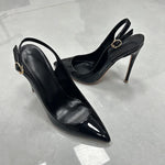 Women White Patent Leather Slingback Pumps Pointed Toe Thin Stiletto High Heels Buckle Strap Dress Shoes for Wedding Party Offic