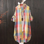 Long Sleeve Lapel Oversized Shirts Women Shirt Plaid Print Irregular Hem Single-breasted Soft Breathable Lady Long Top