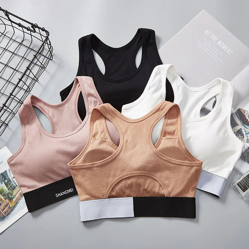 Women Racerback Cotton Blend Sports Cami Bra Stretch One Size Casual Daily Under Top Color Block Letter Band Tank Top