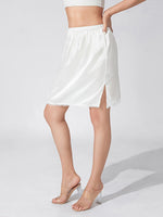 Women's Solid Color Skirts Elastic Waist Satin Underskirt Lace Trim Skirt for Under Dresses Black/White